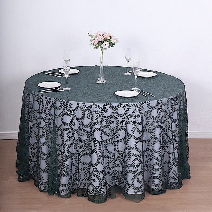 120" Sheer Tulle Round Tablecloth with Embroidered Sequins
