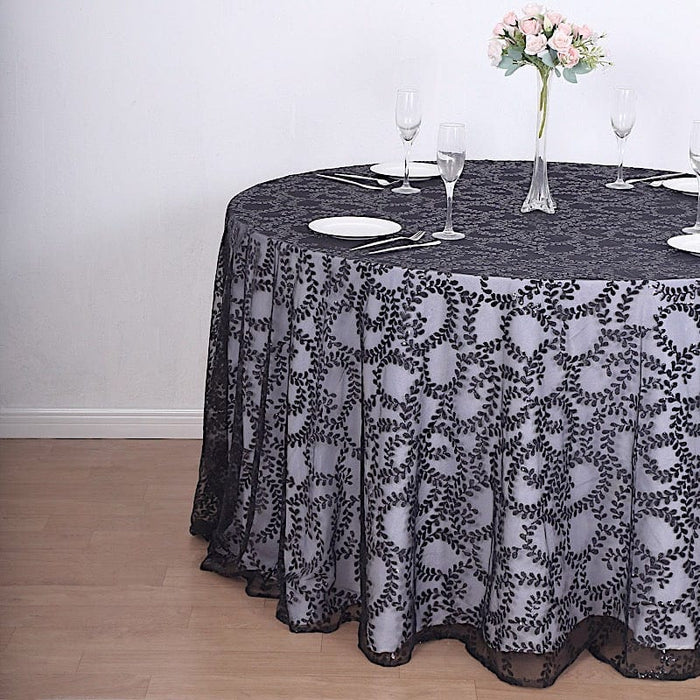 120" Sheer Tulle Round Tablecloth with Embroidered Sequins