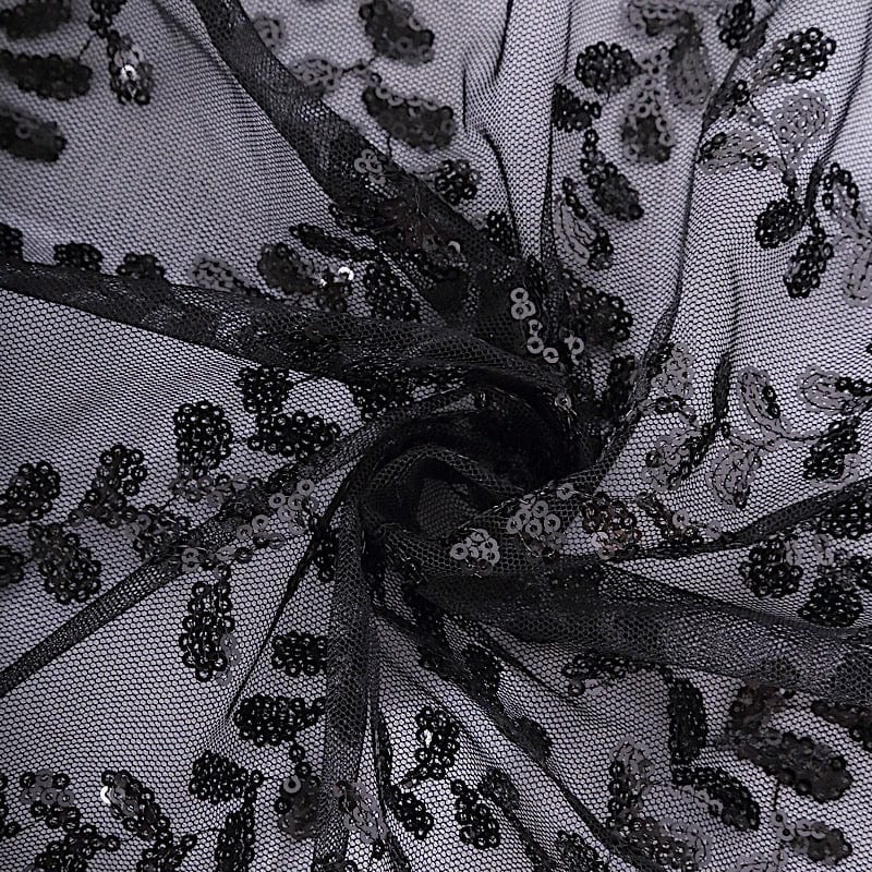 120" Sheer Tulle Round Tablecloth with Embroidered Sequins