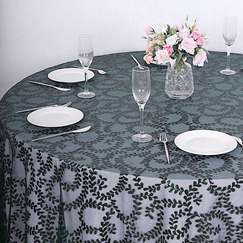 120" Sheer Tulle Round Tablecloth with Embroidered Sequins