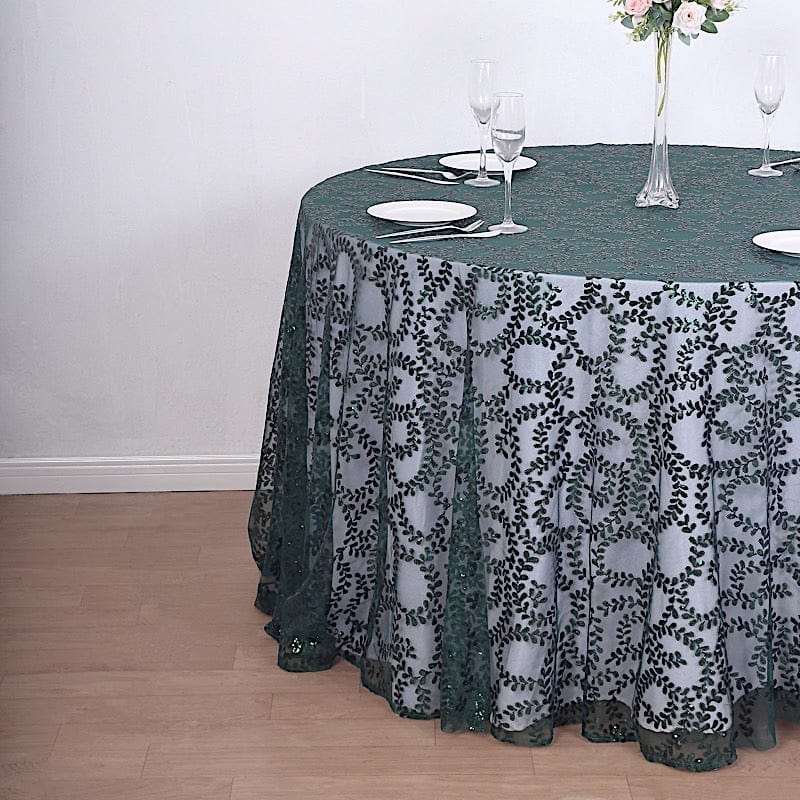 120" Sheer Tulle Round Tablecloth with Embroidered Sequins