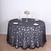 120" Sheer Tulle Round Tablecloth with Embroidered Sequins