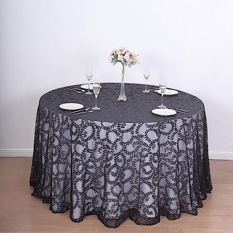 120" Sheer Tulle Round Tablecloth with Embroidered Sequins