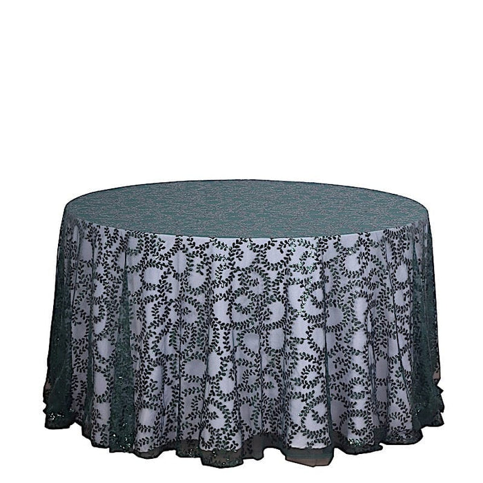 120" Sheer Tulle Round Tablecloth with Embroidered Sequins TAB_02_FLOR_120_HUNT