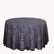 120" Tulle Round Tablecloth with Sequins and Geometric Pattern TAB_02G_120_BLK