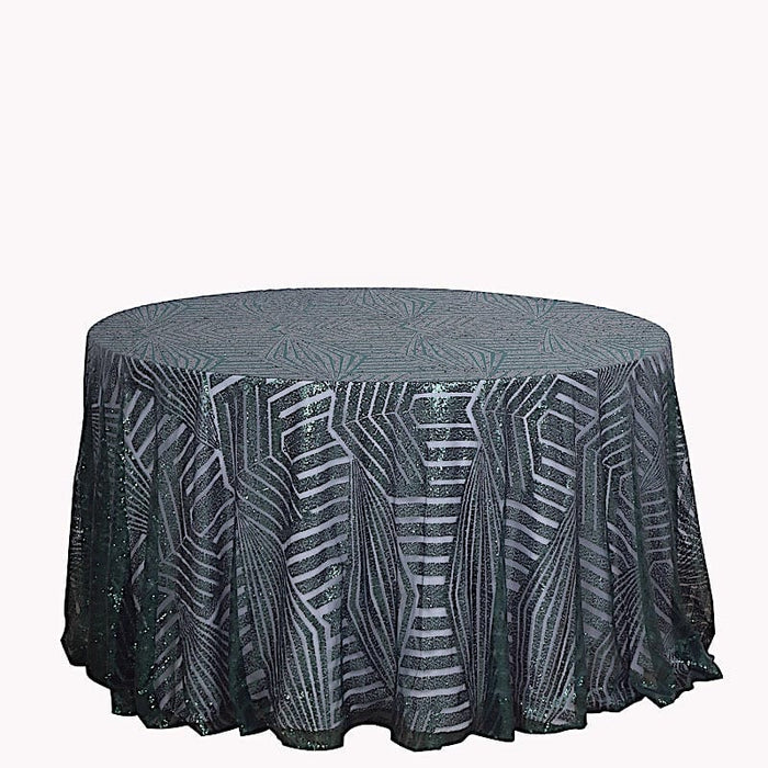 120" Tulle Round Tablecloth with Sequins and Geometric Pattern TAB_02G_120_HUNT