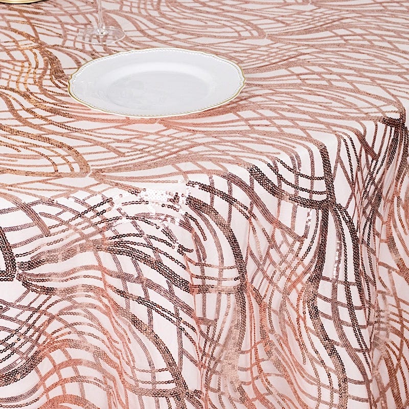 120" Wave Mesh Round Tablecloth with Embroidered Sequins