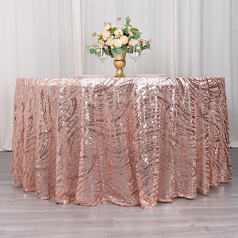 120" Wave Mesh Round Tablecloth with Embroidered Sequins