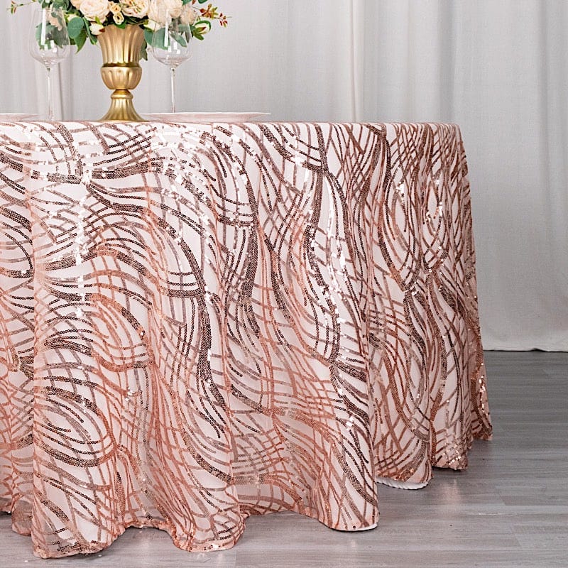 120" Wave Mesh Round Tablecloth with Embroidered Sequins