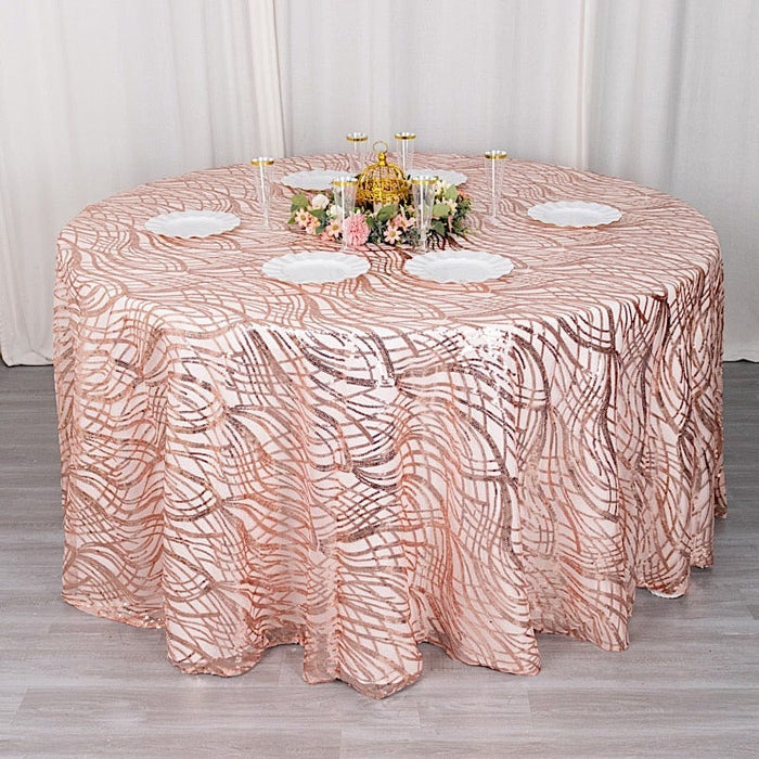 120" Wave Mesh Round Tablecloth with Embroidered Sequins