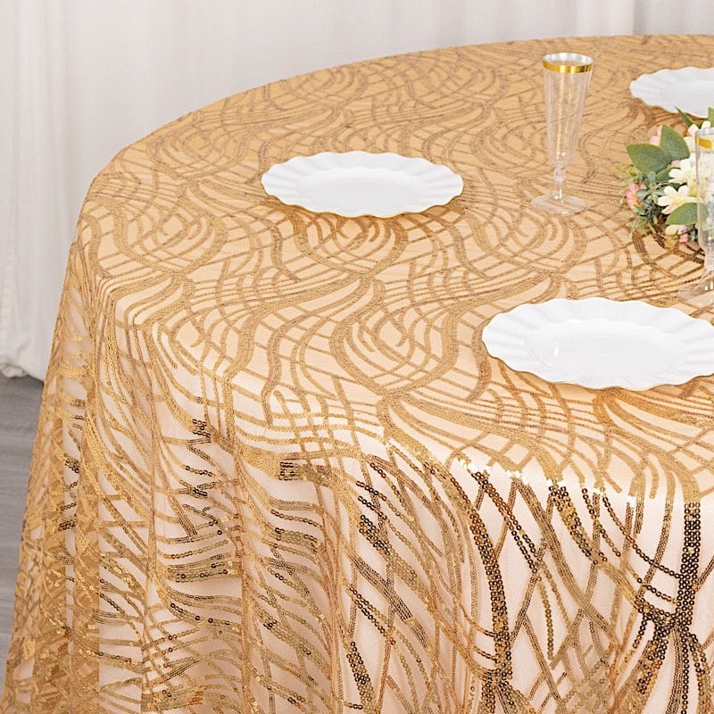 120" Wave Mesh Round Tablecloth with Embroidered Sequins