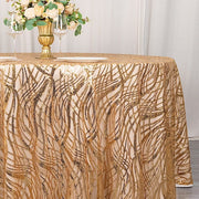 120" Wave Mesh Round Tablecloth with Embroidered Sequins