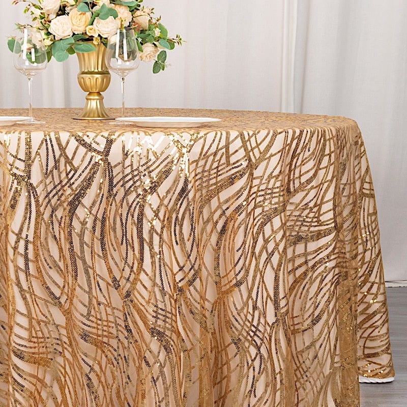 120" Wave Mesh Round Tablecloth with Embroidered Sequins