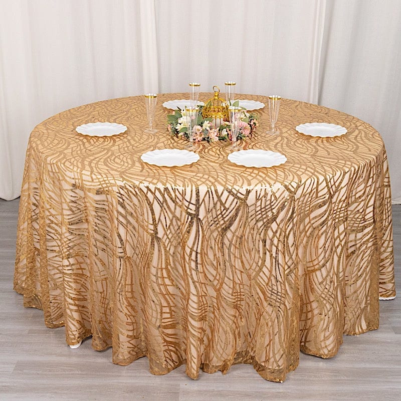 120" Wave Mesh Round Tablecloth with Embroidered Sequins