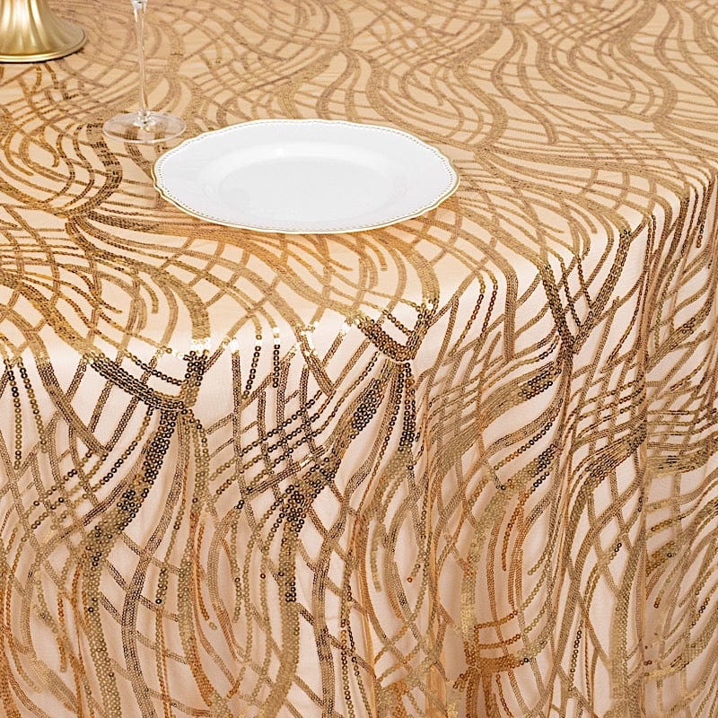 120" Wave Mesh Round Tablecloth with Embroidered Sequins