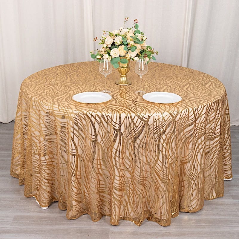 120" Wave Mesh Round Tablecloth with Embroidered Sequins