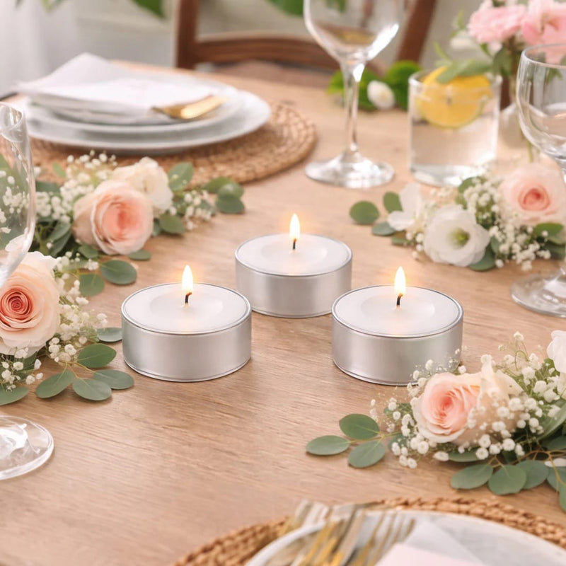 125 Tealight Unscented Candles with Metal Cups - White CAND_TL003_WHT