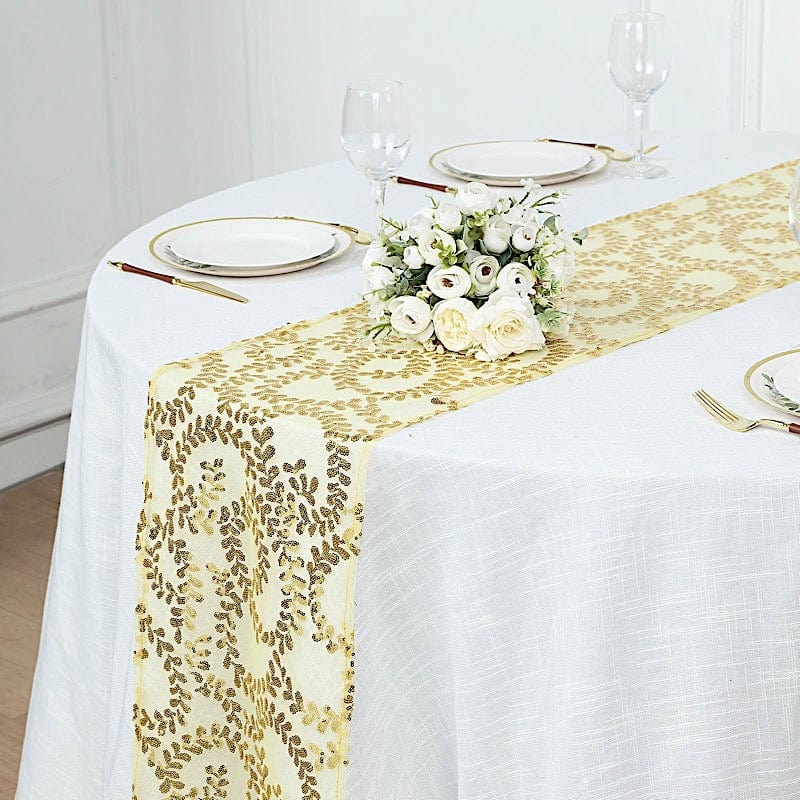 12x108" Leaf Vine Embroidered Sequin Table Runner