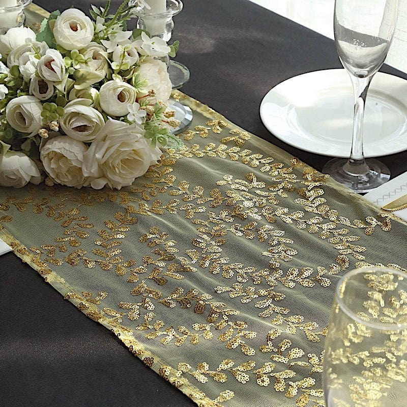 12x108" Leaf Vine Embroidered Sequin Table Runner
