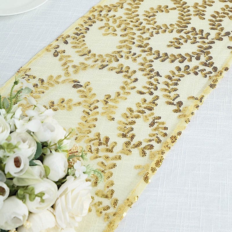 12x108" Leaf Vine Embroidered Sequin Table Runner