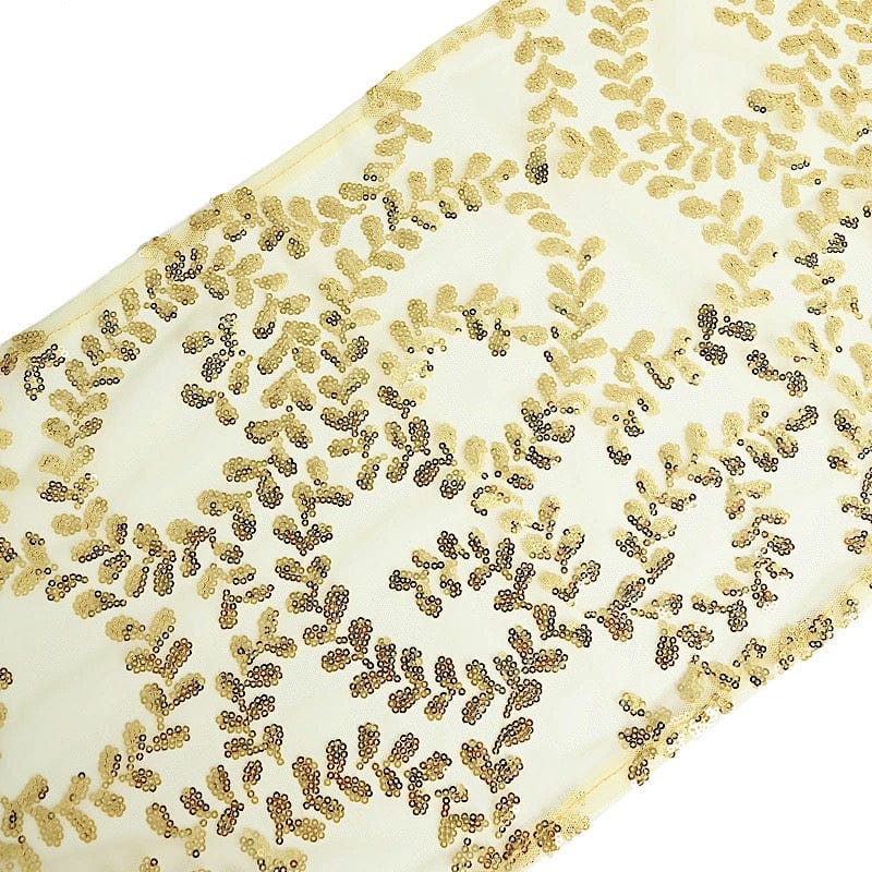 12x108" Leaf Vine Embroidered Sequin Table Runner