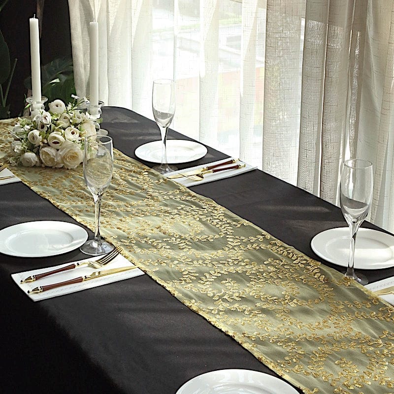 12x108" Leaf Vine Embroidered Sequin Table Runner