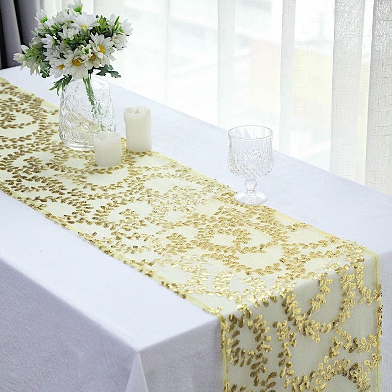 12x108" Leaf Vine Embroidered Sequin Table Runner