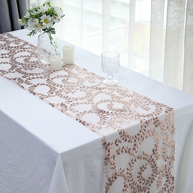 12x108" Leaf Vine Embroidered Sequin Table Runner