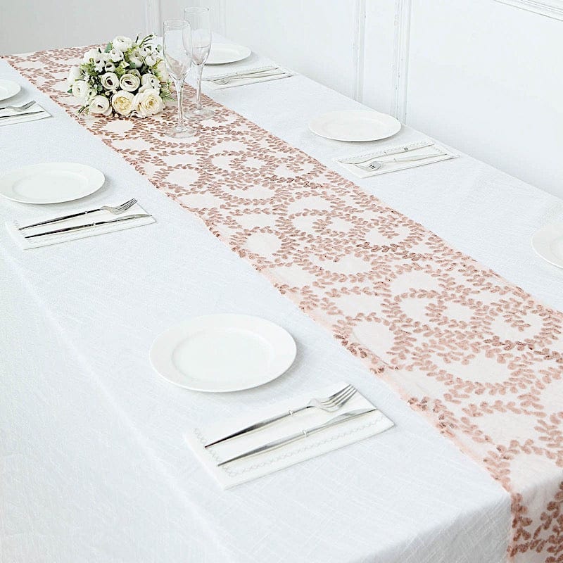 12x108" Leaf Vine Embroidered Sequin Table Runner