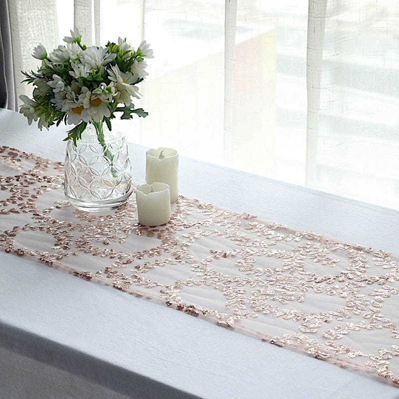 12x108" Leaf Vine Embroidered Sequin Table Runner
