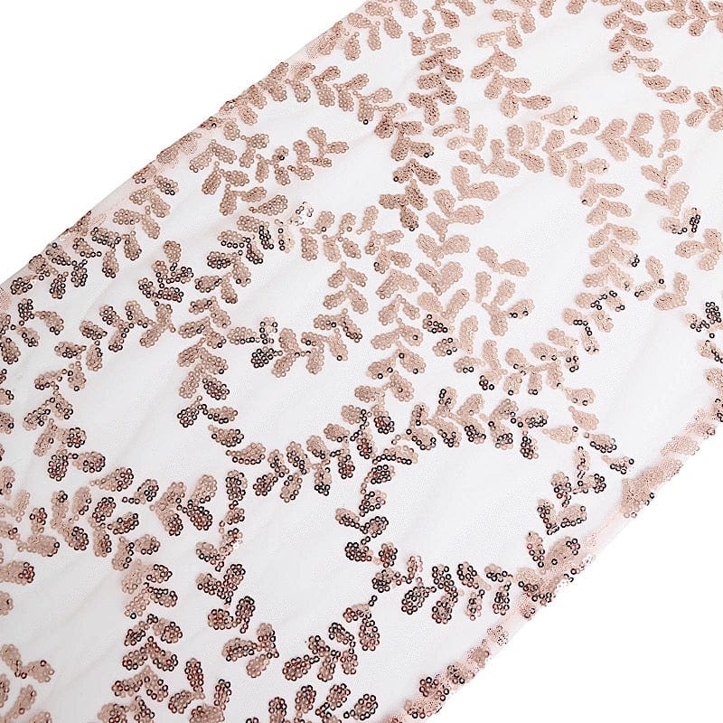 12x108" Leaf Vine Embroidered Sequin Table Runner