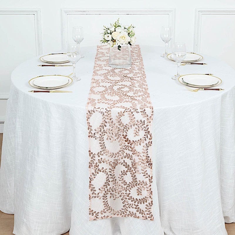 12x108" Leaf Vine Embroidered Sequin Table Runner