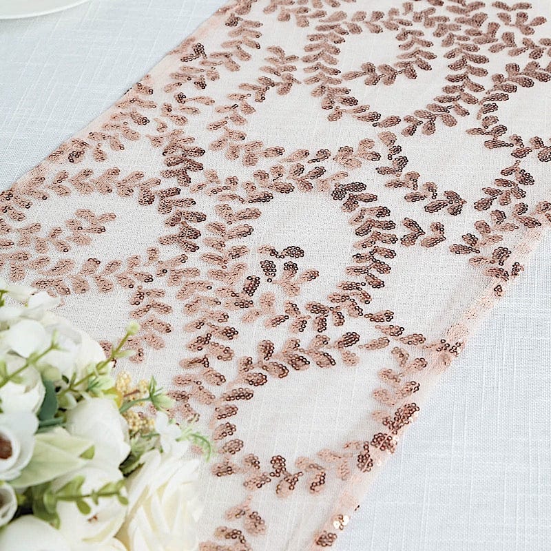 12x108" Leaf Vine Embroidered Sequin Table Runner