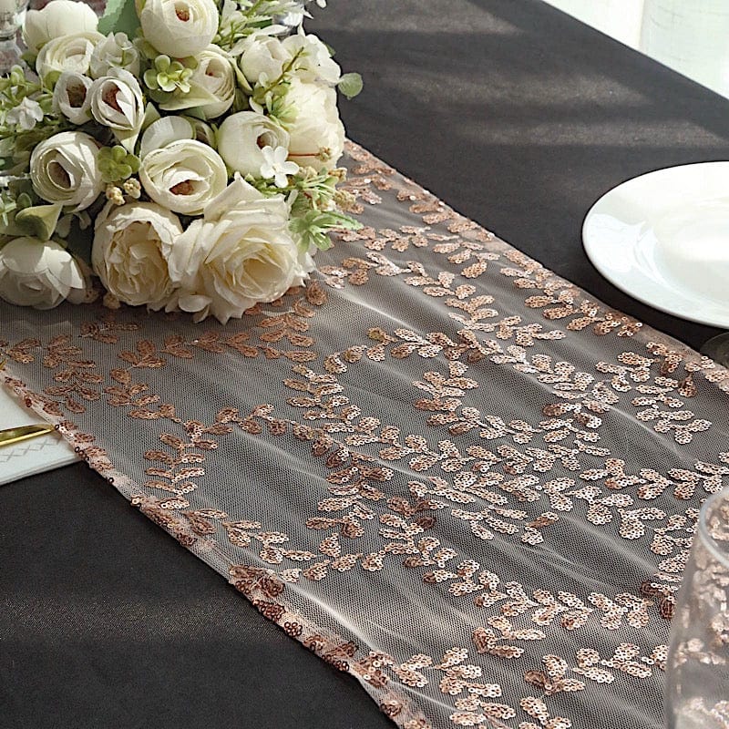 12x108" Leaf Vine Embroidered Sequin Table Runner