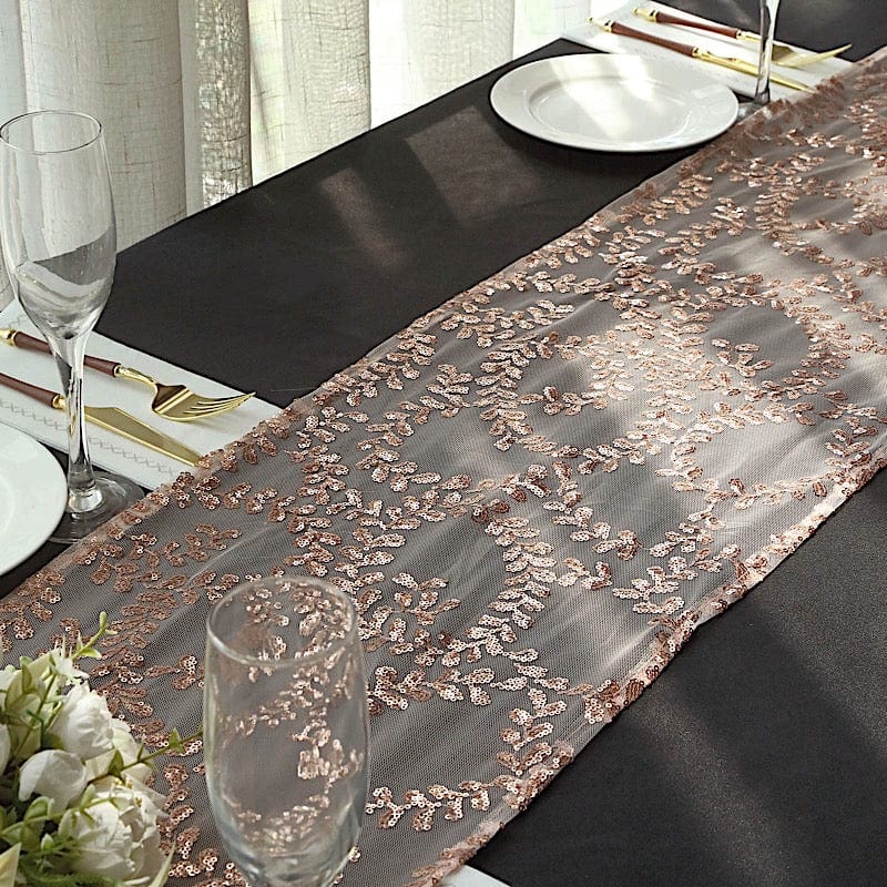 12x108" Leaf Vine Embroidered Sequin Table Runner