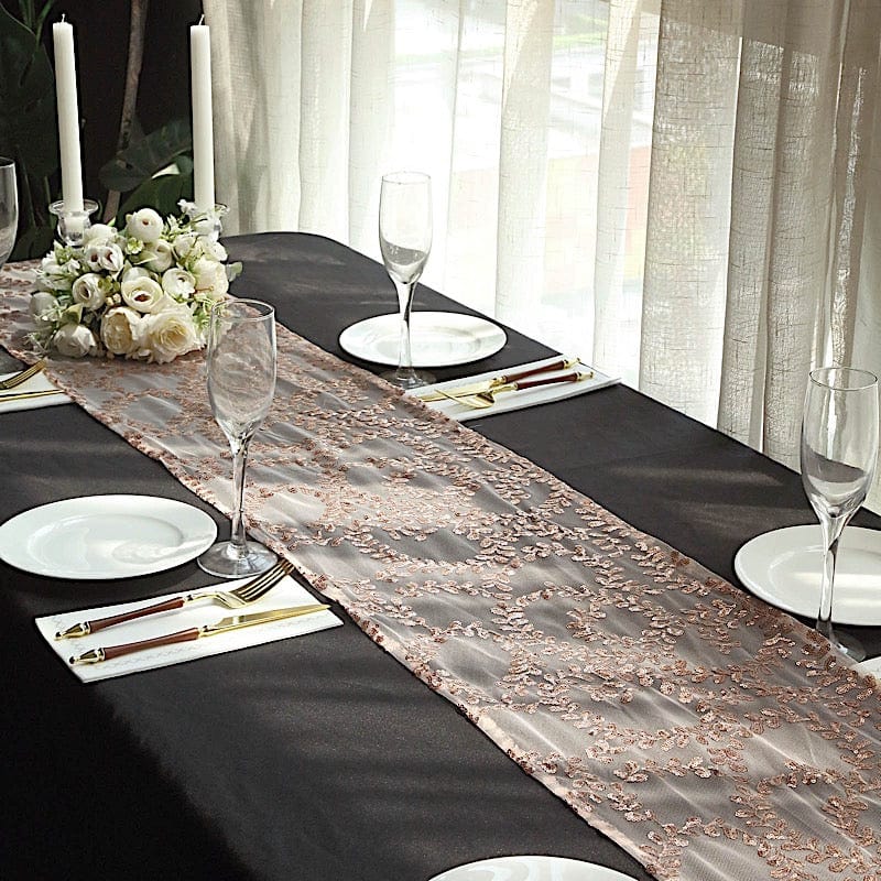 12x108" Leaf Vine Embroidered Sequin Table Runner