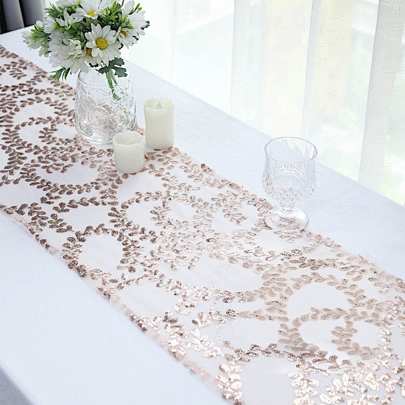 12x108" Leaf Vine Embroidered Sequin Table Runner