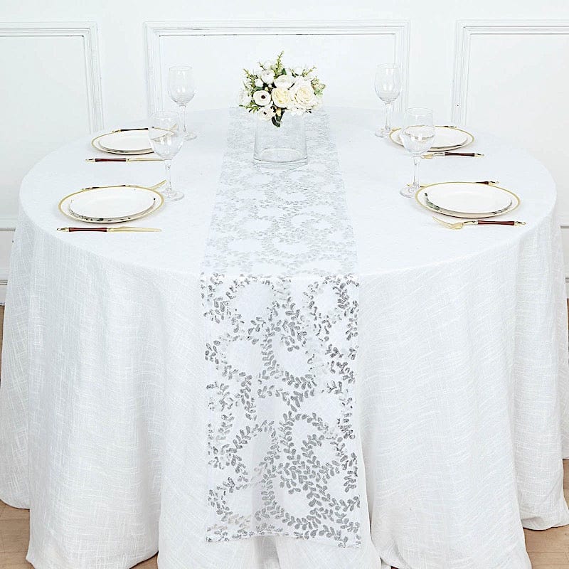 12x108" Leaf Vine Embroidered Sequin Table Runner