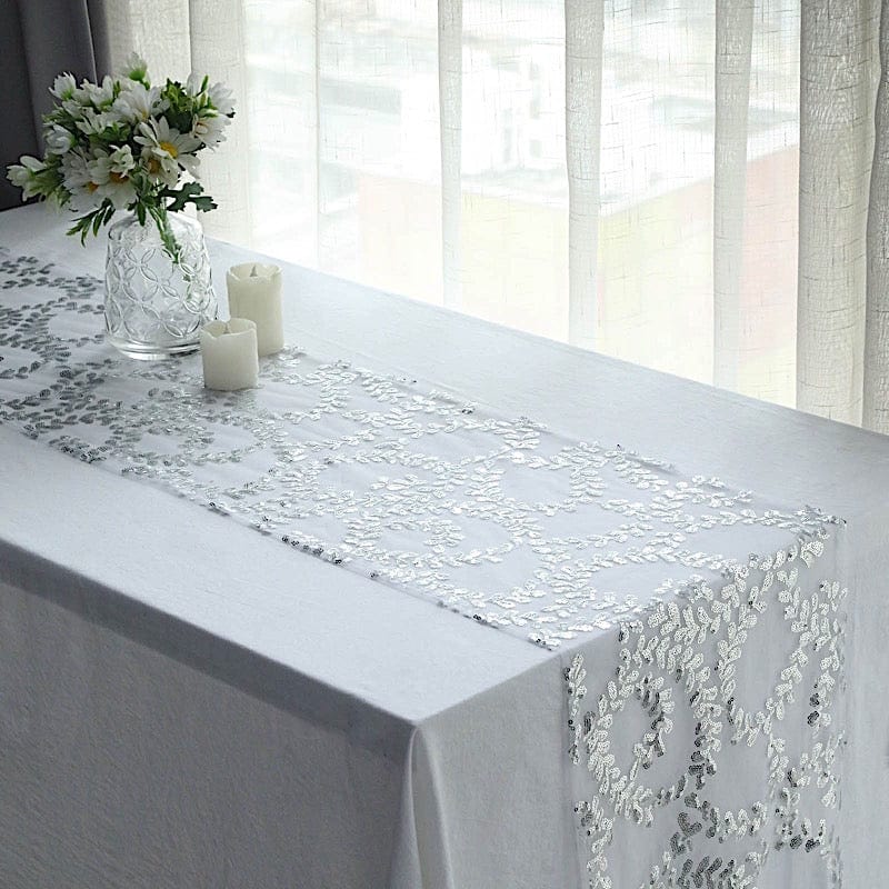 12x108" Leaf Vine Embroidered Sequin Table Runner