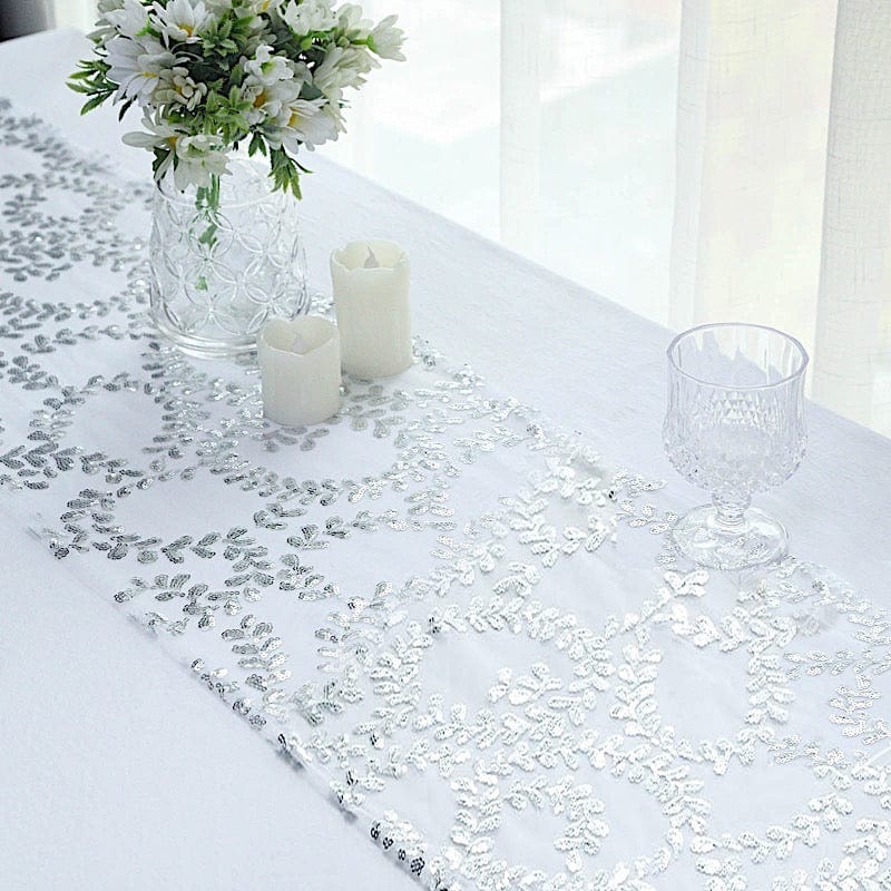 12x108" Leaf Vine Embroidered Sequin Table Runner