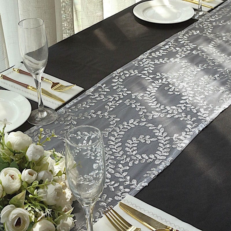 12x108" Leaf Vine Embroidered Sequin Table Runner