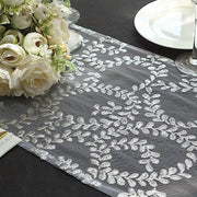 12x108" Leaf Vine Embroidered Sequin Table Runner