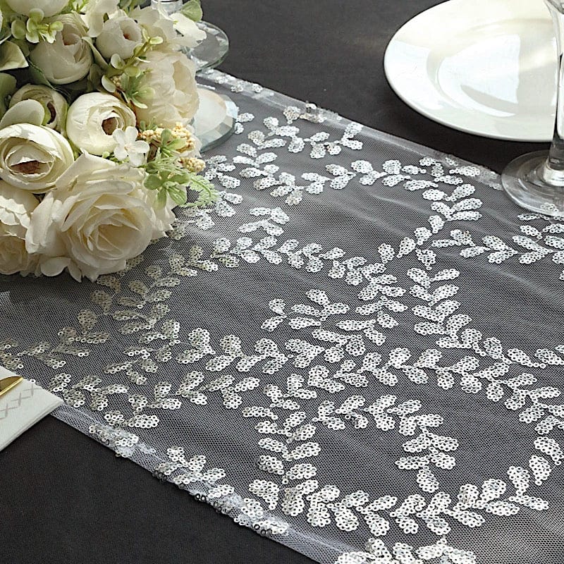 12x108" Leaf Vine Embroidered Sequin Table Runner