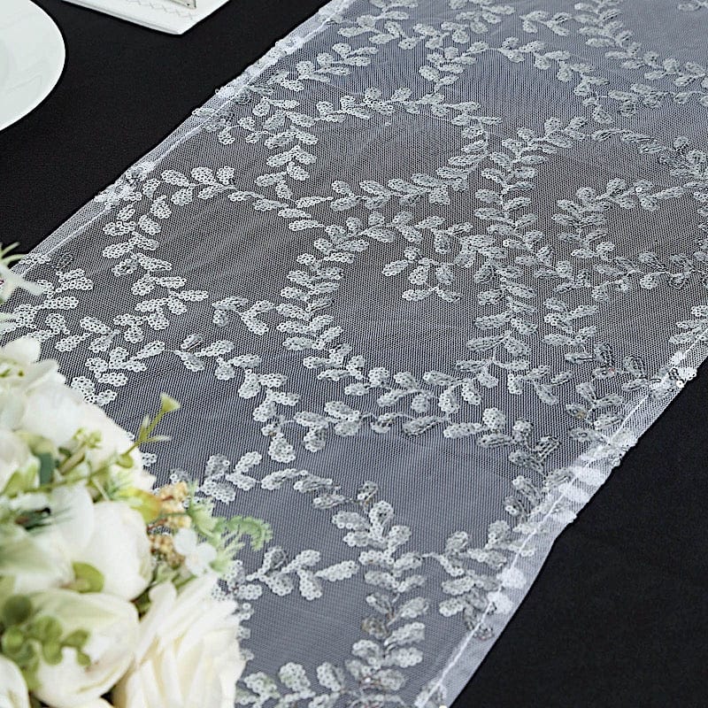 12x108" Leaf Vine Embroidered Sequin Table Runner
