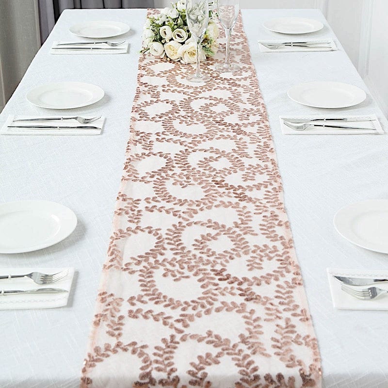 12x108" Leaf Vine Embroidered Sequin Table Runner RUN_02_FLOR_054