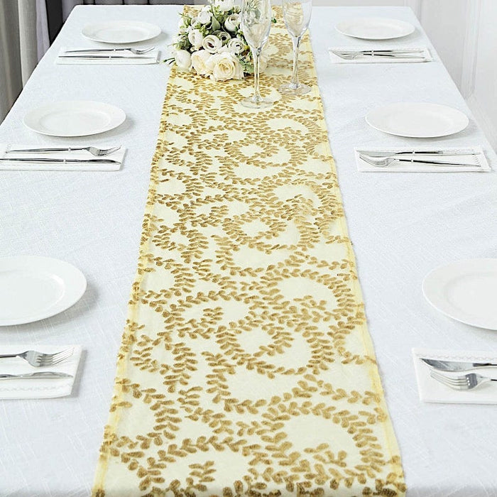 White 48X120 in Sheer Tulle Table Runner with Faux Pearls Party Linens