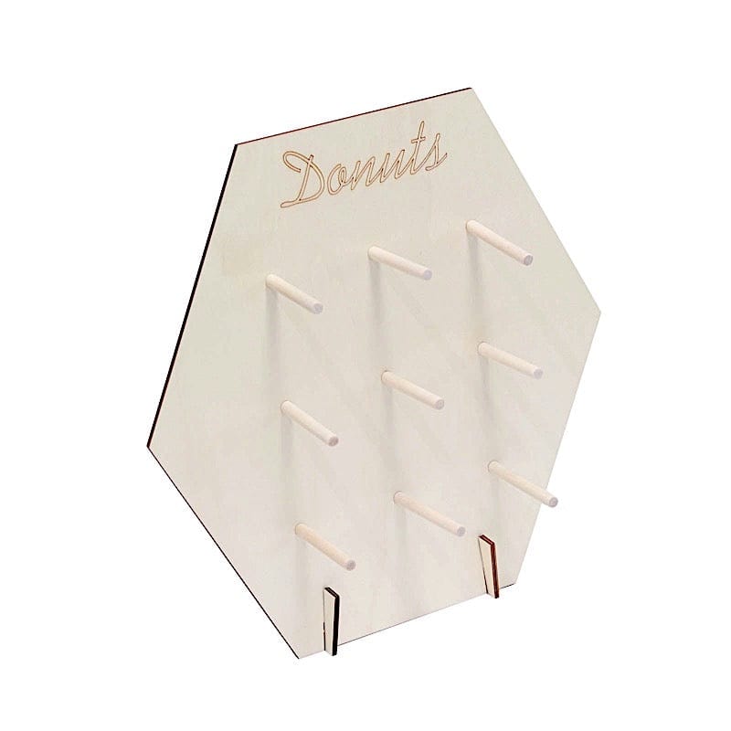 13" Donut Wall Display Stands Hexagon Wooden Board Dessert Holder - Natural CAKE_STND_DNT02_NAT