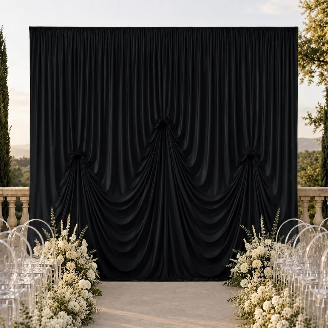 13 ft x 20 ft Pre-Sewn Spandex Backdrop Curtain with 3 Adjustable Ribbon Ties