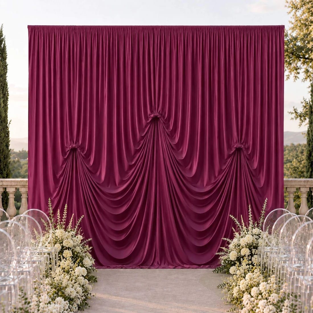 13 ft x 20 ft Pre-Sewn Spandex Backdrop Curtain with 3 Adjustable Ribbon Ties