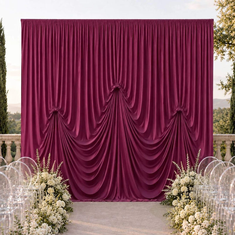 13 ft x 20 ft Pre-Sewn Spandex Backdrop Curtain with 3 Adjustable Ribbon Ties